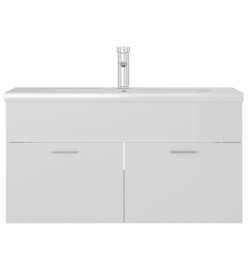 Armoire d'évier avec lavabo intégré Blanc brillant Aggloméré