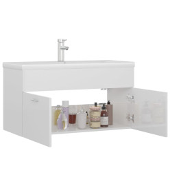 Armoire d'évier avec lavabo intégré Blanc brillant Aggloméré