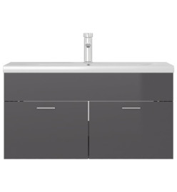Armoire d'évier avec lavabo intégré Gris brillant Aggloméré