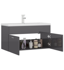 Armoire d'évier avec lavabo intégré Gris brillant Aggloméré