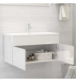 Armoire d'évier avec lavabo intégré Blanc brillant Aggloméré