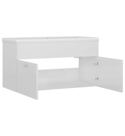 Armoire d'évier avec lavabo intégré Blanc brillant Aggloméré