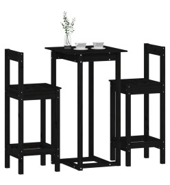 Ensemble de bar 3 pcs Noir Bois de pin massif