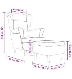 Fauteuil à oreilles avec tabouret gris foncé velours