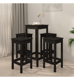 Ensemble de bar 5 pcs Noir Bois de pin massif