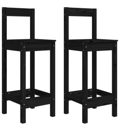 Ensemble de bar 3 pcs Noir Bois de pin massif