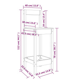 Ensemble de bar 3 pcs Noir Bois de pin massif