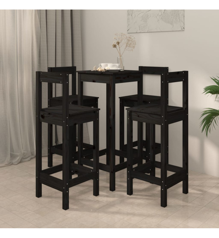 Ensemble de bar 5 pcs Noir Bois de pin massif