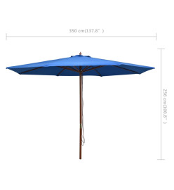 Parasol d'extérieur avec mât en bois 350 cm Bleu