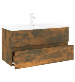 Meuble lavabo avec bassin intégré Chêne fumé Bois d'ingénierie