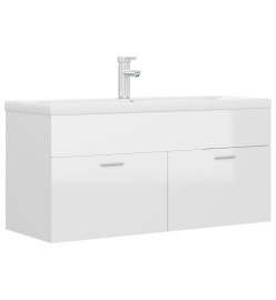 Armoire d'évier avec lavabo intégré Blanc brillant Aggloméré