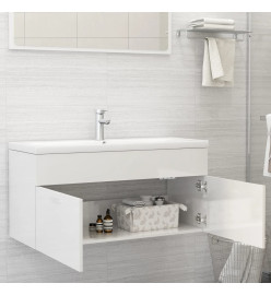 Armoire d'évier avec lavabo intégré Blanc brillant Aggloméré