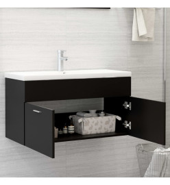 Armoire d'évier avec lavabo intégré Noir Aggloméré