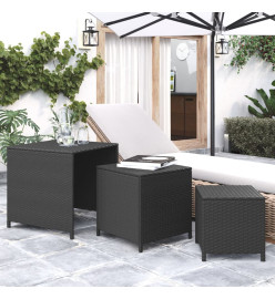 Tables gigognes 3 pcs noir résine tressée