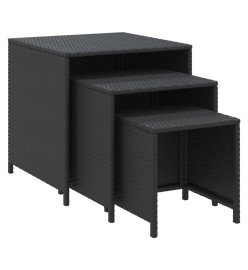 Tables gigognes 3 pcs noir résine tressée