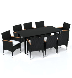 Mobilier à dîner de jardin et coussins 9pcs Résine tressée Noir