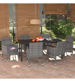 Mobilier à dîner de jardin et coussins 7pcs Résine tressée Gris