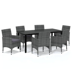 Mobilier à dîner de jardin et coussins 7pcs Résine tressée Gris