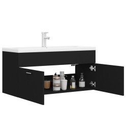 Armoire d'évier avec lavabo intégré Noir Aggloméré