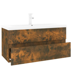 Meuble lavabo avec bassin intégré Chêne fumé Bois d'ingénierie