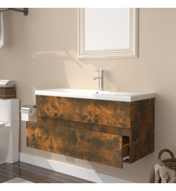 Meuble lavabo avec bassin intégré Chêne fumé Bois d'ingénierie
