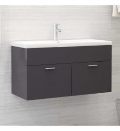 Armoire d'évier avec lavabo intégré Gris brillant Aggloméré