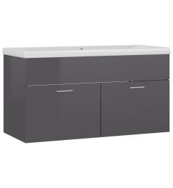 Armoire d'évier avec lavabo intégré Gris brillant Aggloméré
