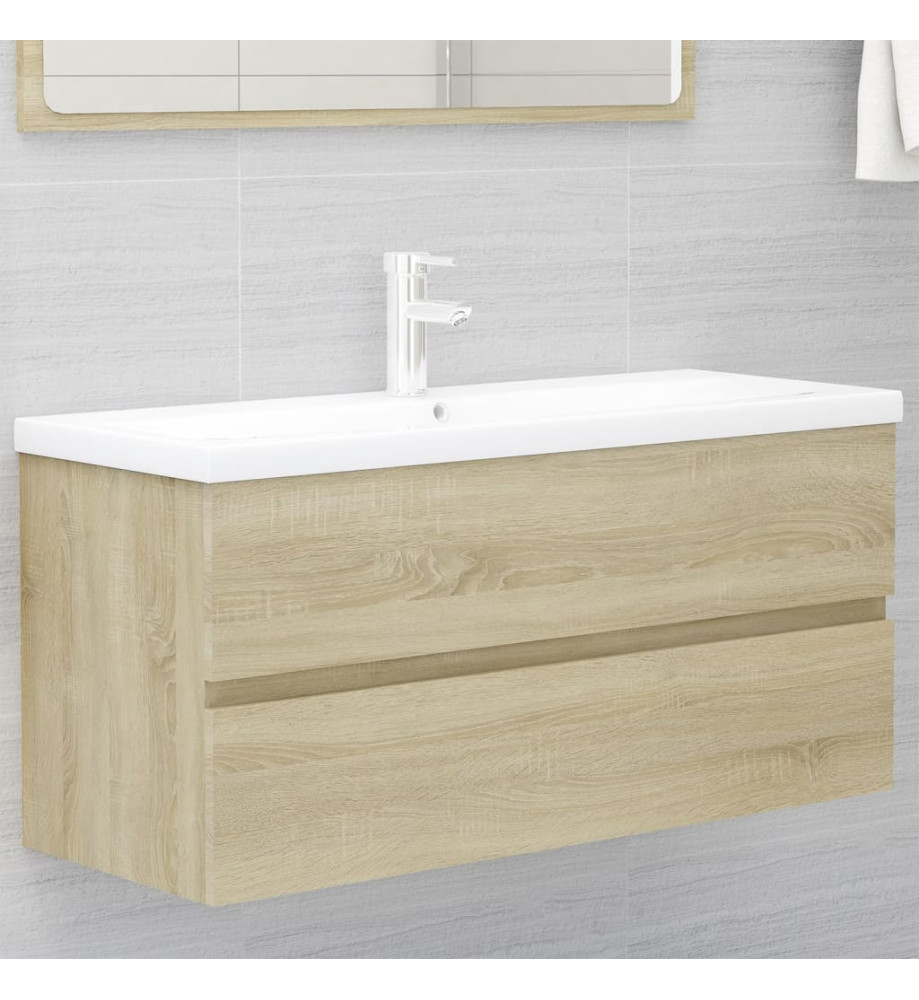 Armoire d'évier avec lavabo intégré Chêne sonoma Aggloméré Armoire d'évier avec lavabo intégré Chêne sonoma Aggloméré
