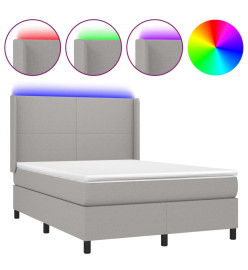 Sommier tapissier et matelas et LED Gris clair 140x200 cm Tissu
