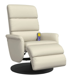 Fauteuil inclinable de massage et repose-pieds crème similicuir