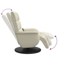 Fauteuil inclinable de massage et repose-pieds crème similicuir