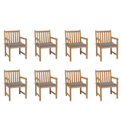 Chaises de jardin 8 pcs avec coussins gris Bois de teck massif