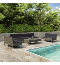 Salon de jardin 10 pcs avec coussins Résine tressée Gris