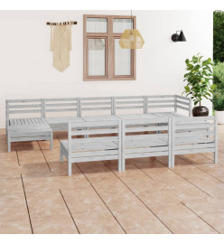 Salon de jardin 10 pcs Blanc Bois de pin massif