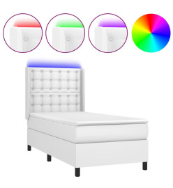 Sommier tapissier avec matelas et LED Blanc 80x200cm Similicuir