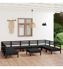 Salon de jardin 10 pcs Noir Bois de pin massif
