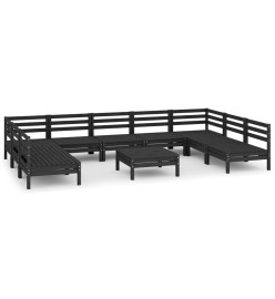 Salon de jardin 10 pcs Noir Bois de pin massif