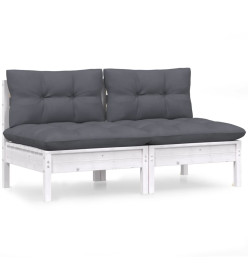 Canapé 2 places de jardin avec coussins anthracite Bois de pin