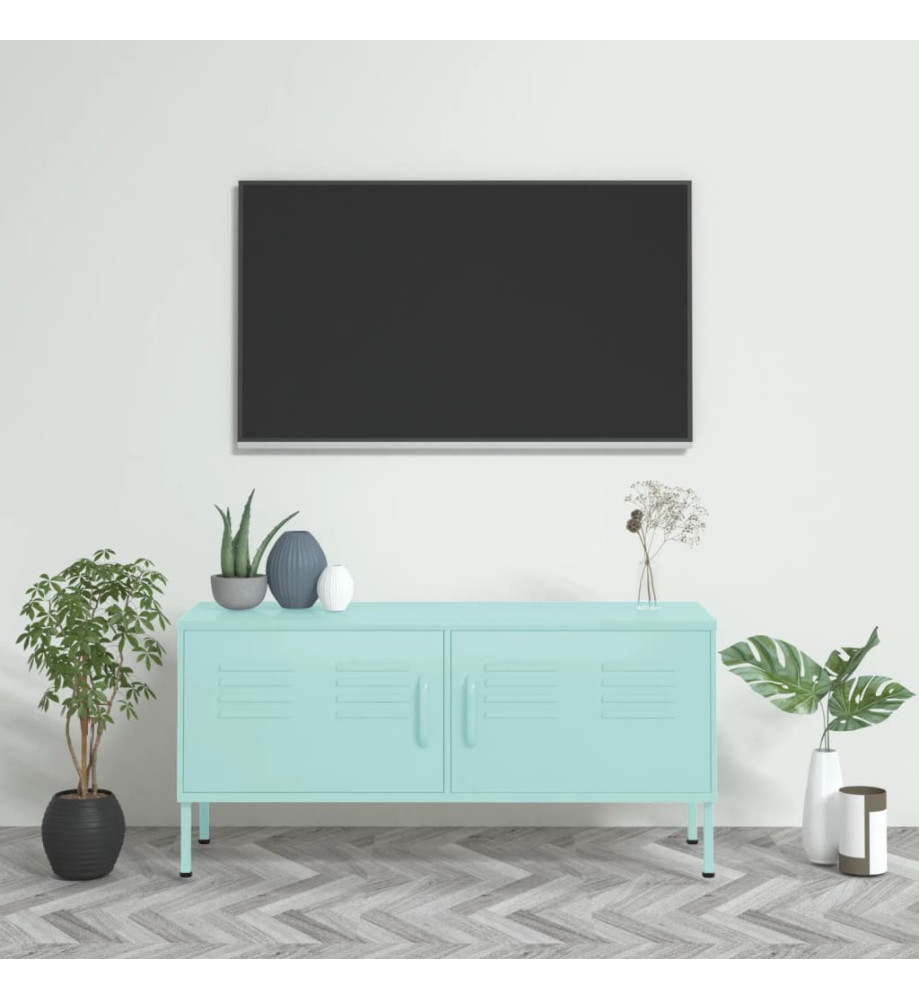 Meuble TV Vert menthe 105x35x50 cm Acier