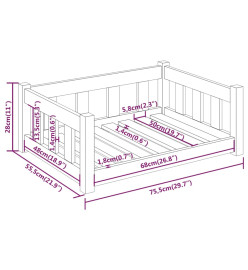 Lit pour chien blanc 75,5x55,5x28 cm bois de pin solide