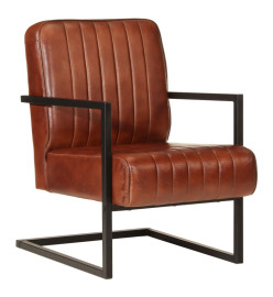 Fauteuil marron cuir véritable