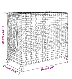 Panier à linge avec roulettes marron foncé 66x35x60 cm