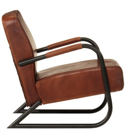 Fauteuil marron cuir véritable