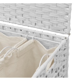 Panier à linge avec roulettes blanc 66x35x60 cm résine tressée