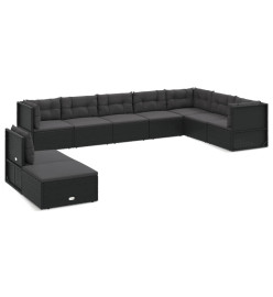 Salon de jardin 9 pcs avec coussins Noir Résine tressée