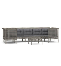 Salon de jardin 8 pcs avec coussins Gris Résine tressée