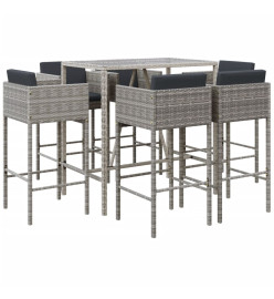 Ensemble de bar de jardin 7 pcs avec coussins gris poly rotin