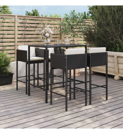 Ensemble de bar de jardin 5 pcs avec coussins noir poly rotin