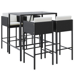 Ensemble de bar de jardin 5 pcs avec coussins noir poly rotin