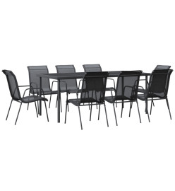 Ensemble à manger de jardin 9 pcs noir textilène et acier